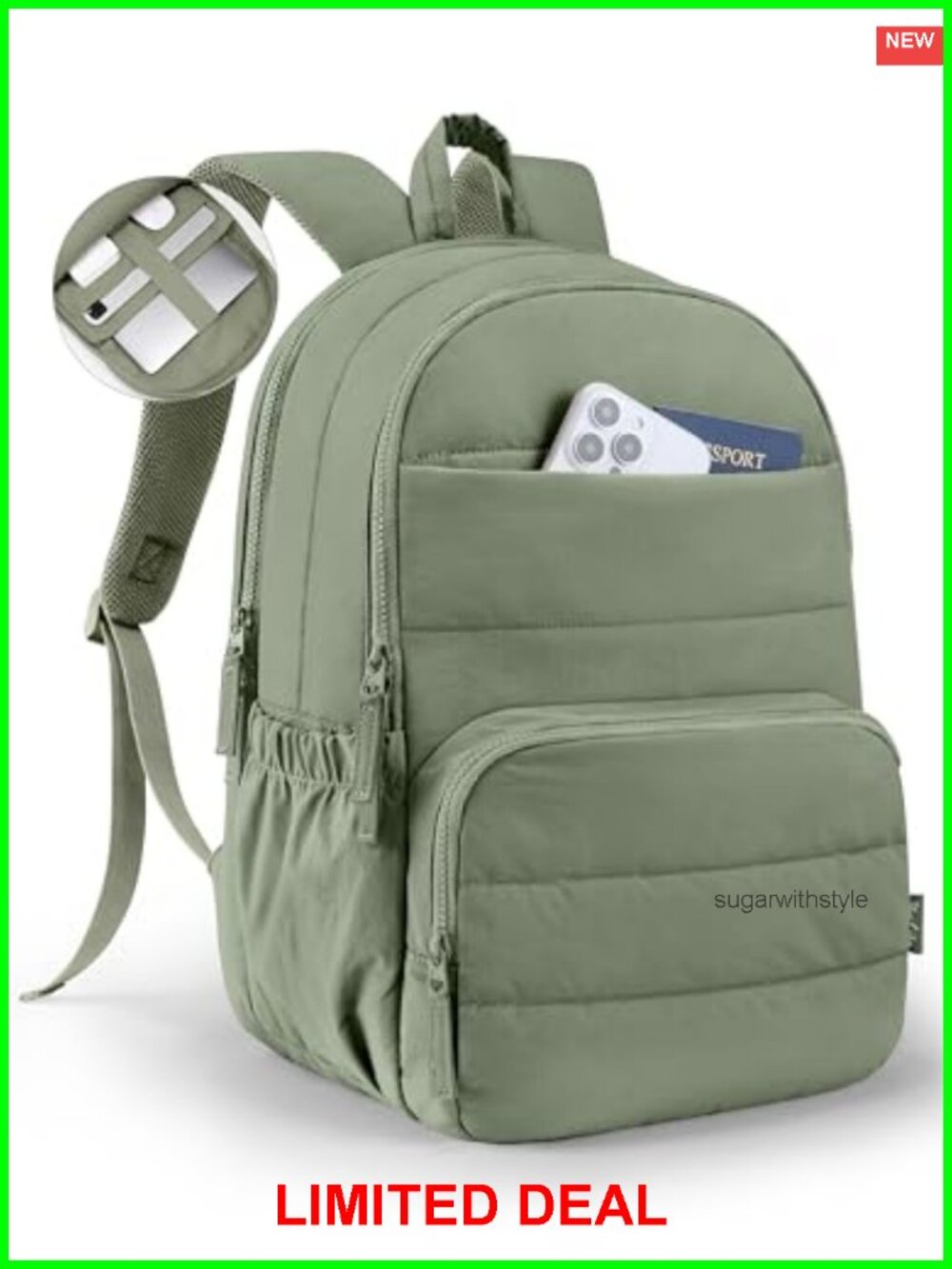15.6 Inch Laptop Backpack Quilted Water Resistant Travel Backpack